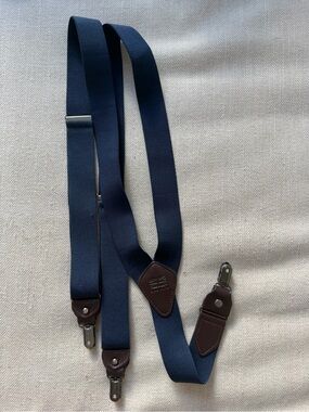 Gutteridge Navy Men's Classic Elastic Suspenders with Leather Accents